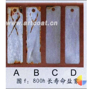 图 3 鳞片状环氧富锌涂料与球锌环氧富锌涂料长寿命盐雾试验对比