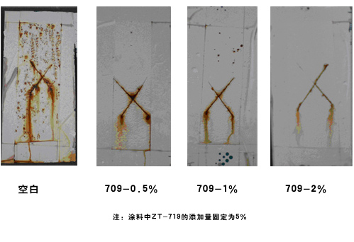 图3ZT-709与ZT-719合用涂料120小时耐盐雾试验后样板照片