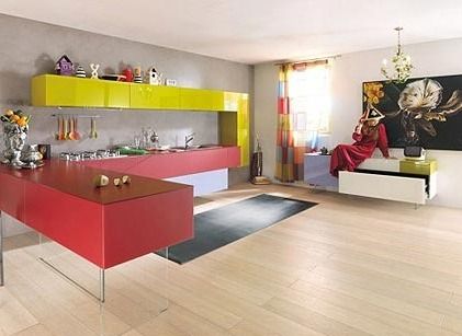 炫彩烤漆板橱柜 玩转几何色明亮厨房