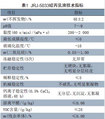 表1 JRJ-5033硅丙乳液技术指标